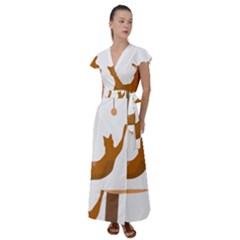 Animal Cat Pet Feline Mammal Flutter Sleeve Maxi Dress