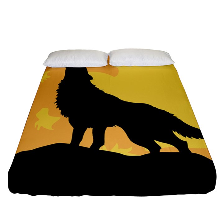 Wolf Wild Animal Night Moon Fitted Sheet (Queen Size)