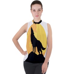 Wolf Wild Animal Night Moon Mock Neck Chiffon Sleeveless Top by Semog4