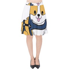 Puppy Cartoon Corgi Velvet High Waist Skirt