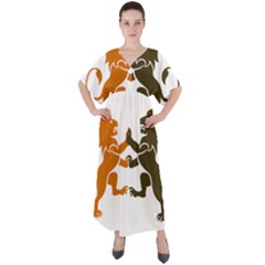 Lions Animals Wild Cats V-neck Boho Style Maxi Dress by Semog4