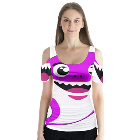 Purple Shark Fish Butterfly Sleeve Cutout Tee  by Semog4