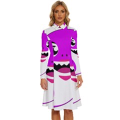 Purple Shark Fish Long Sleeve Shirt Collar A-line Dress by Semog4