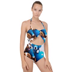 Cute Dog Dogs Animal Pet Scallop Top Cut Out Swimsuit by Semog4