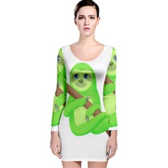 Sloth Branch Cartoon Fantasy Long Sleeve Velvet Bodycon Dress