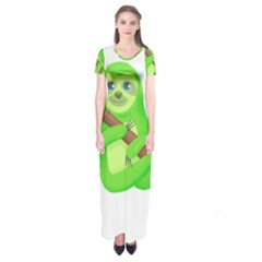 Sloth Branch Cartoon Fantasy Short Sleeve Maxi Dress
