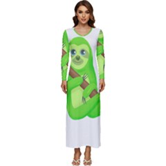 Sloth Branch Cartoon Fantasy Long Sleeve Longline Maxi Dress by Semog4