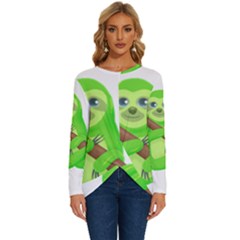 Sloth Branch Cartoon Fantasy Long Sleeve Crew Neck Pullover Top