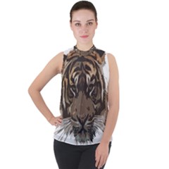 Tiger Comic Cartoon Animal Mock Neck Chiffon Sleeveless Top by Semog4