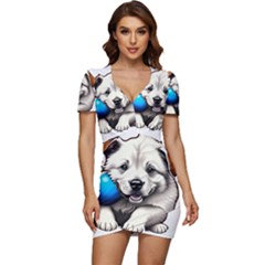 Dog Animal Pet Puppy Pooch Low Cut Cap Sleeve Mini Dress by Semog4