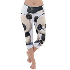 Cute Panda Bear Animal Cartoon Lightweight Velour Capri Yoga Leggings by Semog4