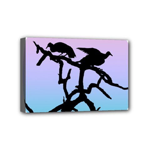 Birds Bird Vultures Tree Branches Mini Canvas 6  X 4  (stretched)