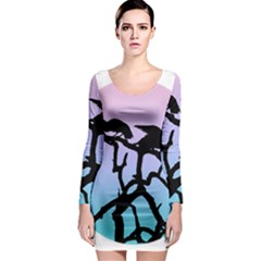 Birds Bird Vultures Tree Branches Long Sleeve Bodycon Dress