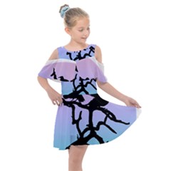 Birds Bird Vultures Tree Branches Kids  Shoulder Cutout Chiffon Dress