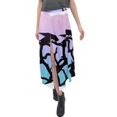 Birds Bird Vultures Tree Branches Velour Split Maxi Skirt