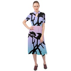 Birds Bird Vultures Tree Branches Keyhole Neckline Chiffon Dress