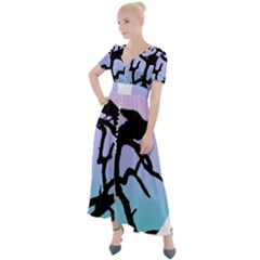 Birds Bird Vultures Tree Branches Button Up Short Sleeve Maxi Dress