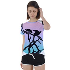 Birds Bird Vultures Tree Branches Short Sleeve Open Back Tee