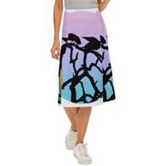 Birds Bird Vultures Tree Branches Midi Panel Skirt