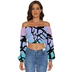 Birds Bird Vultures Tree Branches Long Sleeve Crinkled Weave Crop Top