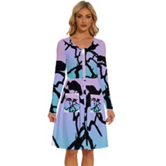 Birds Bird Vultures Tree Branches Long Sleeve Dress With Pocket