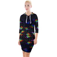 Rainbows Pixel Pattern Quarter Sleeve Hood Bodycon Dress