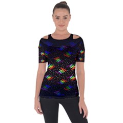 Rainbows Pixel Pattern Shoulder Cut Out Short Sleeve Top