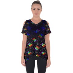 Rainbows Pixel Pattern Cut Out Side Drop Tee