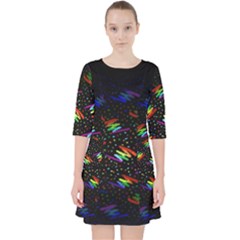 Rainbows Pixel Pattern Quarter Sleeve Pocket Dress