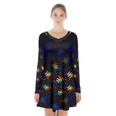 Rainbows Pixel Pattern Long Sleeve Velvet V-neck Dress