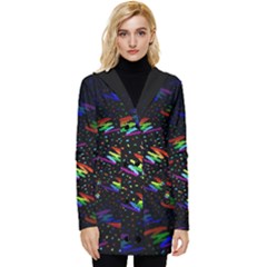 Rainbows Pixel Pattern Button Up Hooded Coat 