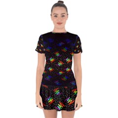Rainbows Pixel Pattern Drop Hem Mini Chiffon Dress