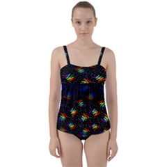 Rainbows Pixel Pattern Twist Front Tankini Set