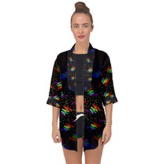 Rainbows Pixel Pattern Open Front Chiffon Kimono