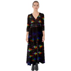 Rainbows Pixel Pattern Button Up Boho Maxi Dress