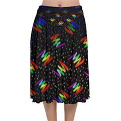 Rainbows Pixel Pattern Velvet Flared Midi Skirt