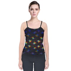 Rainbows Pixel Pattern Velvet Spaghetti Strap Top