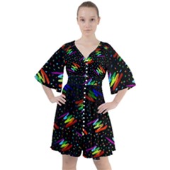 Rainbows Pixel Pattern Boho Button Up Dress