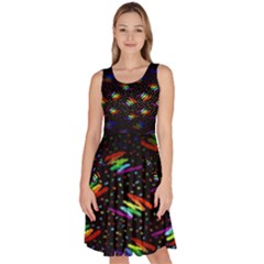 Rainbows Pixel Pattern Knee Length Skater Dress With Pockets