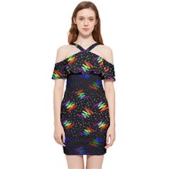 Rainbows Pixel Pattern Shoulder Frill Bodycon Summer Dress