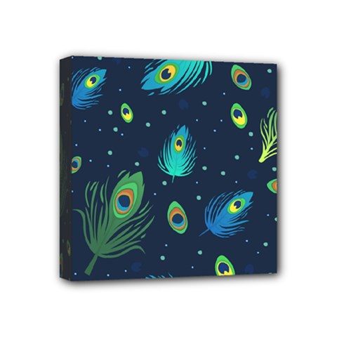 Blue Background Pattern Feather Peacock Mini Canvas 4  X 4  (stretched) by Semog4