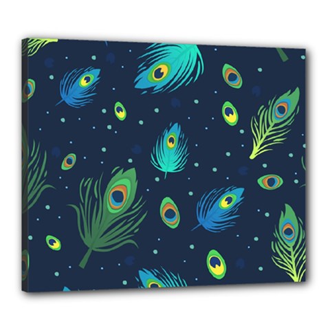 Blue Background Pattern Feather Peacock Canvas 24  x 20  (Stretched)