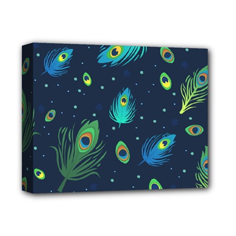 Blue Background Pattern Feather Peacock Deluxe Canvas 14  X 11  (stretched)