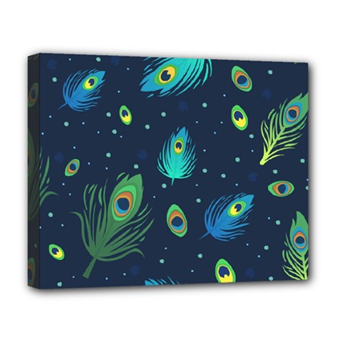 Blue Background Pattern Feather Peacock Deluxe Canvas 20  X 16  (stretched) by Semog4