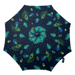 Blue Background Pattern Feather Peacock Hook Handle Umbrellas (small)