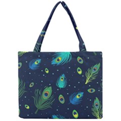 Blue Background Pattern Feather Peacock Mini Tote Bag