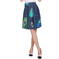 Blue Background Pattern Feather Peacock A-line Skirt