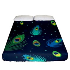 Blue Background Pattern Feather Peacock Fitted Sheet (queen Size)