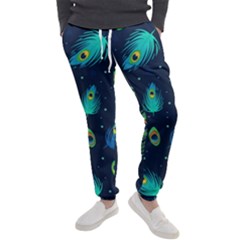 Blue Background Pattern Feather Peacock Men s Jogger Sweatpants