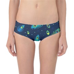 Blue Background Pattern Feather Peacock Classic Bikini Bottoms